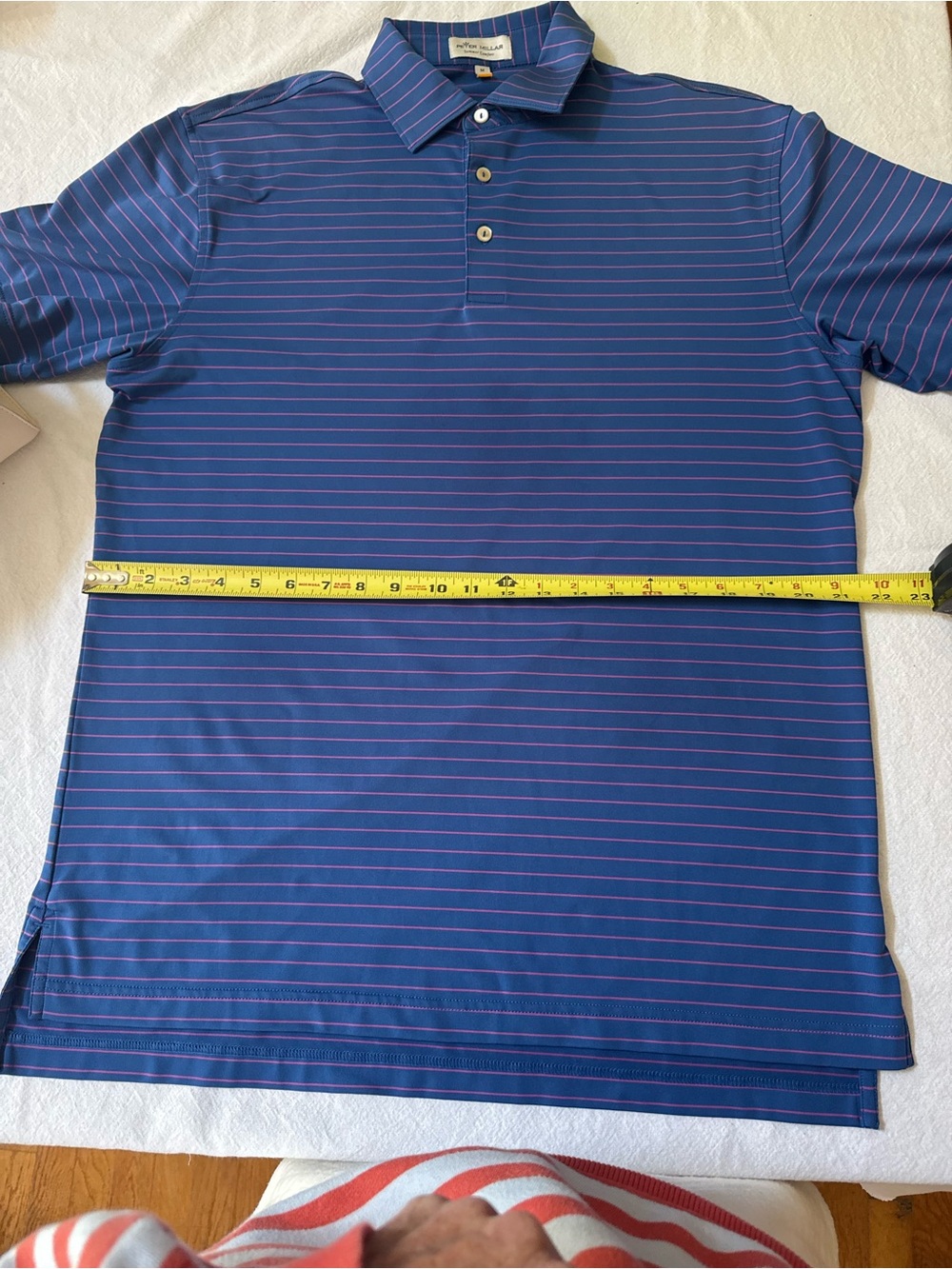 Peter Millar Royal Blue Polo with Pink Stripes - Picture 3 of 3